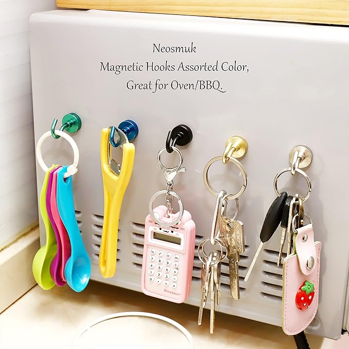 Neosmuk Magnetic Hooks, Heavy Duty 30lb+ Strong Magnet Hook for Cruise Cabins, Cruise Ship Essentials for Hanging, Metal Wall Refrigerator Hangers (Green, 12 Pack)