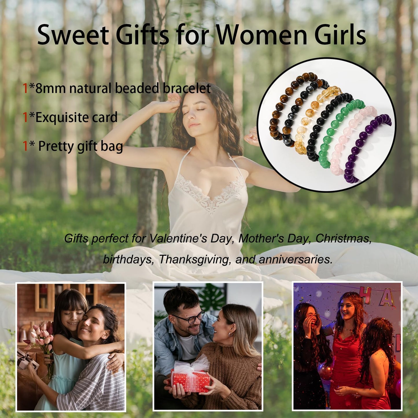 Gnamy Citrine Crystal Bracelet for Women, Healing Crystal Bracelet for Spiritual Healing Positive Energy Stress Relief, Natural Stone Stretch Beaded Bracelets Jewelry Birthday Valentines Gifts for Daughter Her Friends Girlfriend