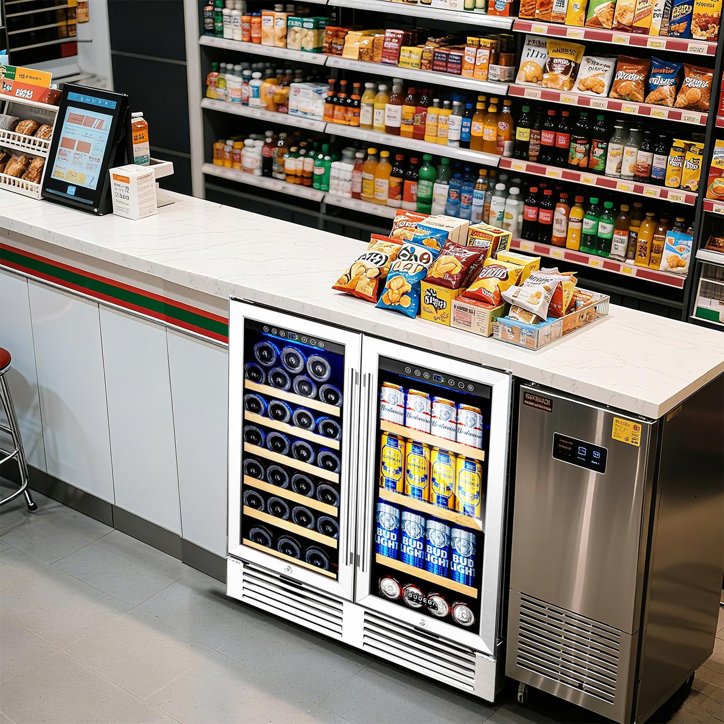 BODEGA 30" Back Bar Cooler with 2 Glass Doors, Commercial Wine & Beverage Refrigerator, Holds 31 Bottles & 92 Cans Dual Zone Drink Fridge, for Beer,Soda Drinks,Wine