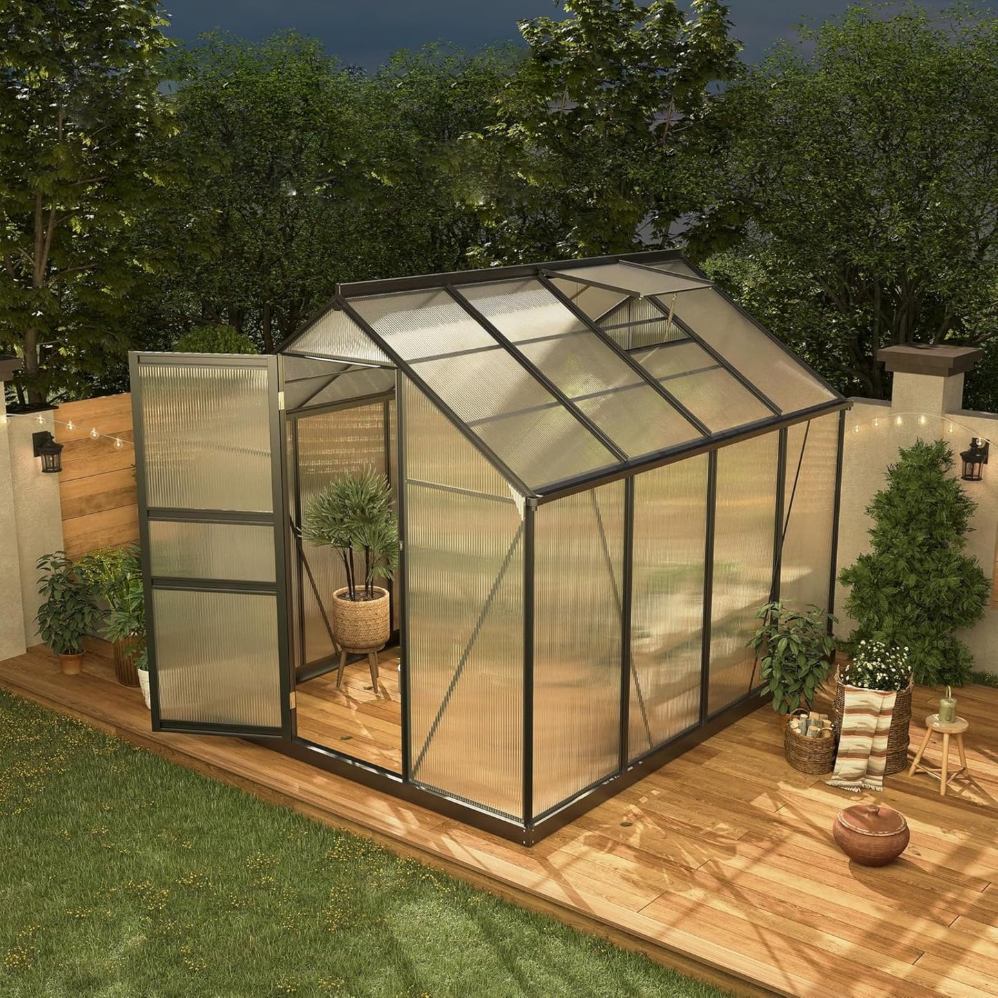 Greenhouse Sturdy Polycarbonate Walk-in Green House of Aluminum Frame w/ Roof Vent & Wind Resistance for Garden Backyard, Quick Setup, 8 ft x 6 ft