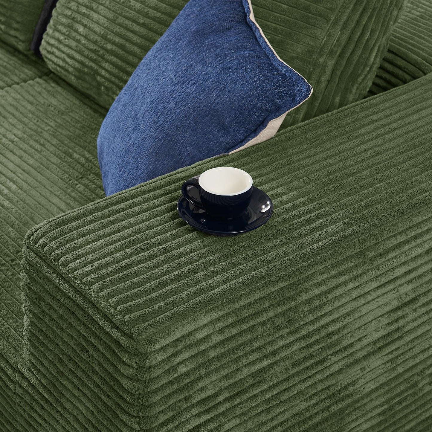 Furnify 106" Modular Sectional Sofa with L-Shape Chaise, Right/Left Facing Deep Seat Cloud Couch, No Assembly Required, Upholstered Couch for Living Room Bedroom (Plush Corduroy Fabric, Green)