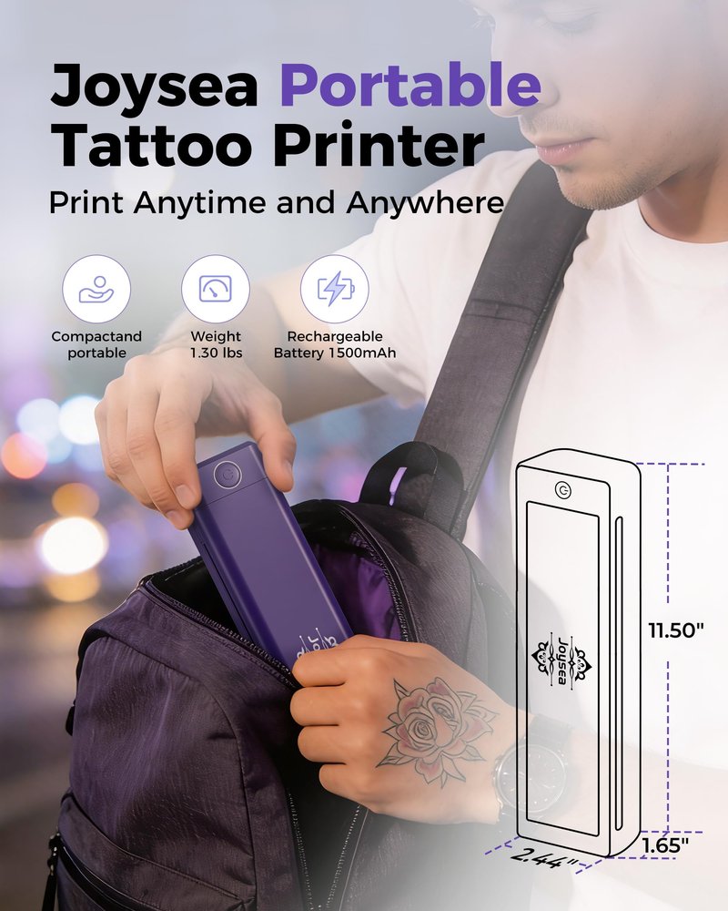 Joysea Tattoo Stencil Printer Kit with 5 Transfer Papers, Wireless Bluetooth Thermal Tattoo Machine Tattooing for Beginner & Studio, Support Android/iOS/Windows/MacOS, Easy Use APP, Inkless, Purple