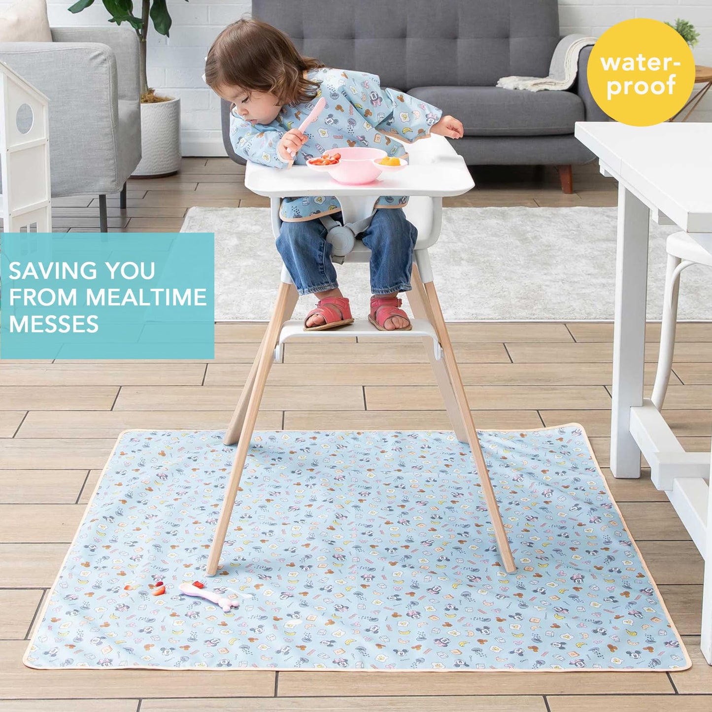 Bumkins Disney Baby Splat Mat for Under High Chair, Babies Toddlers Eating Mess Mat, Waterproof Reusable Cloth for Arts and Crafts, Play Mat for Kids, Floor or Table, Fabric 42inx42in, Mickey & Minnie