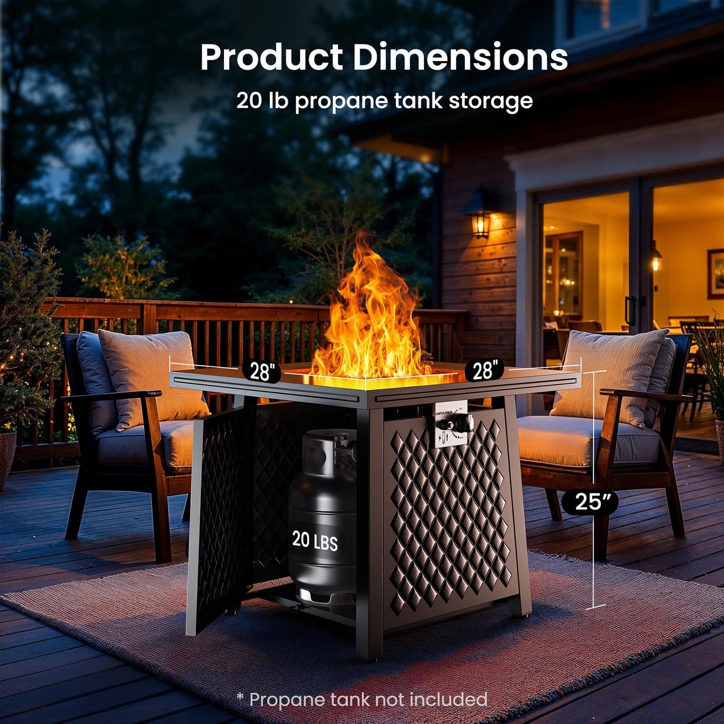 Ciays 32 Inch Propane Fire Pits,50,000 BTU Gas Fire Pit Table for Outsides with Steel Lid and Lava Rock, 2-in-1 Square Fire Table for Gatherings Parties on Patio Deck Garden Backyard, Black