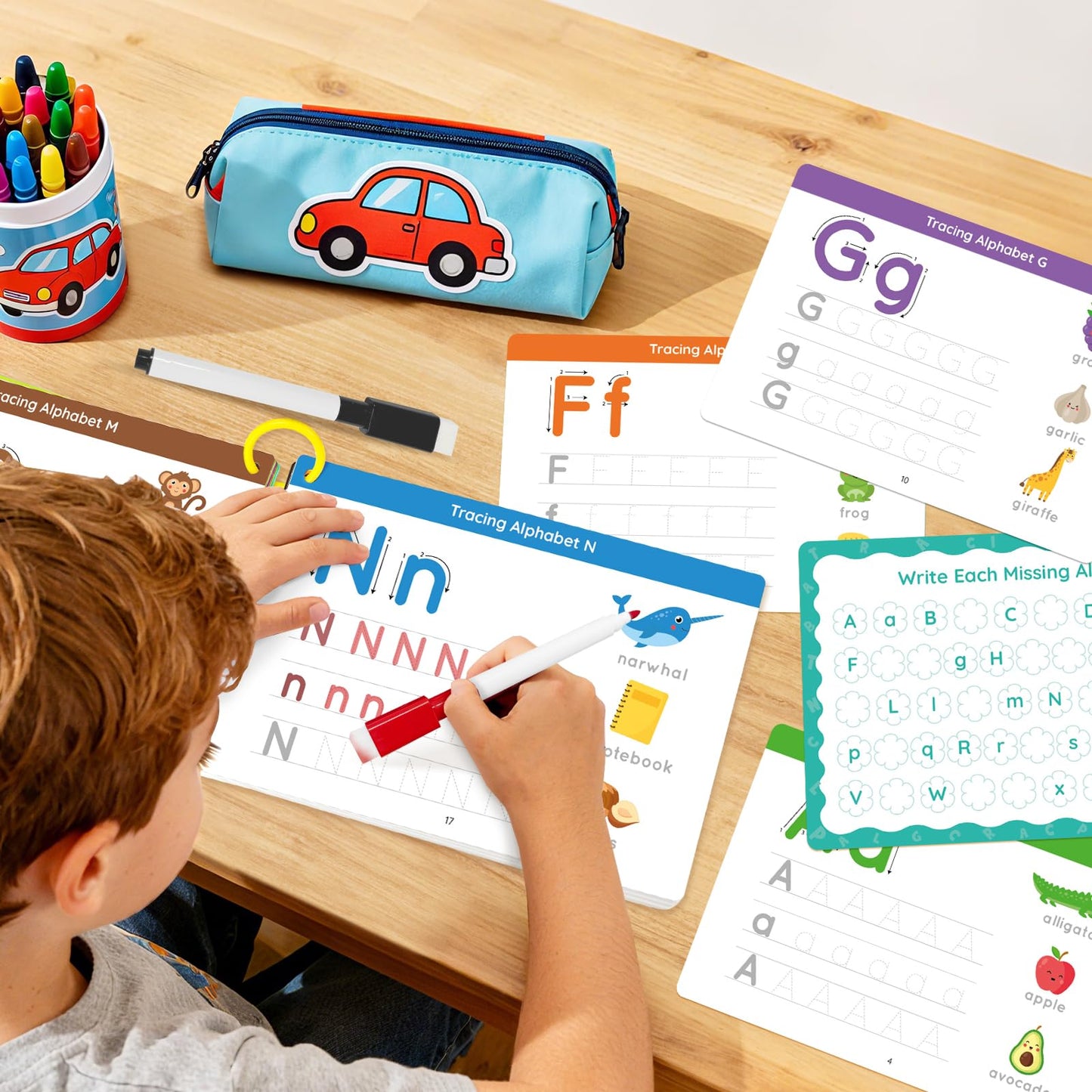 EUUBIRD Reusable Preschool Learning Activity Book - Handwriting Practice with Alphabet & Letter Tracing, Kindergarten Workbook for Kids Ages 3-5