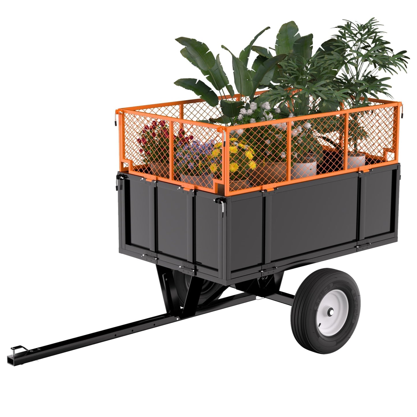 Heavy Duty 17 Cu.Ft Steel Utility Trailer – 750 lbs Capacity Dump Trailer with Quick Release, Mesh Sides, All-Terrain Tires, Hitch for ATV, UTV, Mower, Yard & Garden Cart