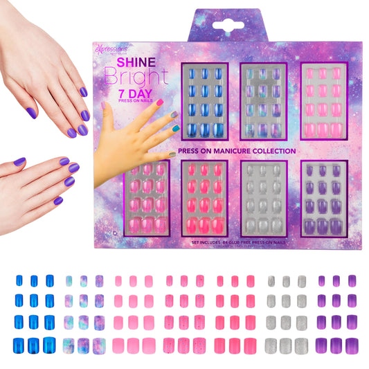 7-Day Press On Nails Set | Assorted Colors Nail Accessories for Kids