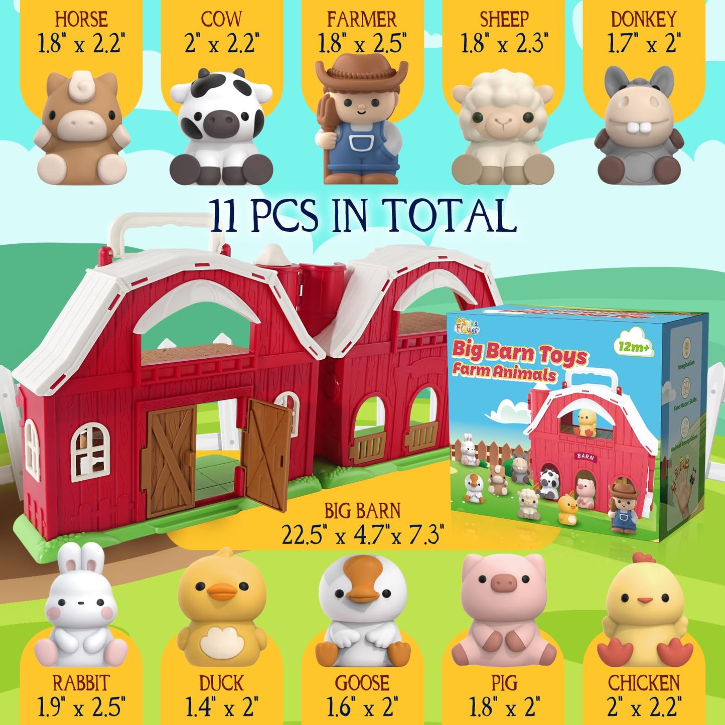 SpringFlower Toddler Toys for 1 2 3 Years Old Boys and Girls, Big Barn Toy with Farm Animal,Educational Montessori Toys, Farm Pretend Playset Toy, Christmas Birthday Gift for Toddler Baby Boys Girls