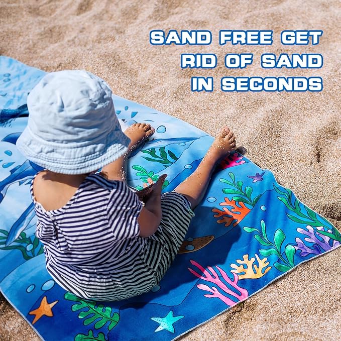 WERNNSAI Shark Kids Beach Towel for Boys - 30” x 60” Quick Dry Sand-Free Swim Towels for Boys Super Soft Absorbent Towel, Pool Camping Travel Bath Towel for Outdoor Sports Picnic