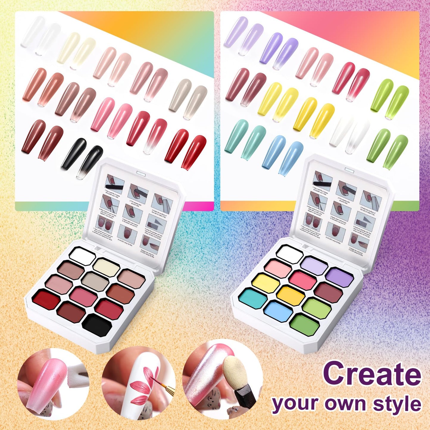 U-Shinein 24 Colors Gradient Nail Gel Palette Set, Hema ＆ TPO Free Bright Nude Almond Black White Ombre Gel Nail for Pigment Painting Pat Nails Gel Kit, Perfect with Salon Pro DIY Home Nail Art