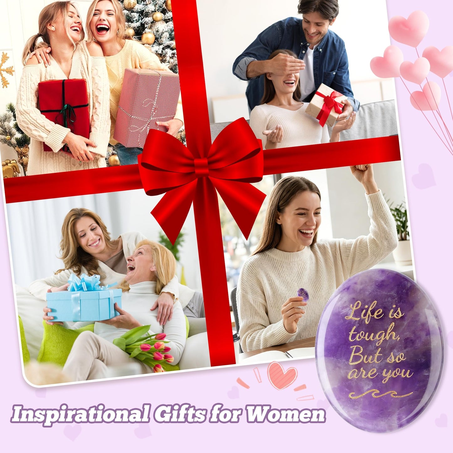 NUKAYAI Inspirational Gifts Worry Stone Amethyst Crystal Crystals and Healing Stones Oval Natural Meditation Accessories Gemstones Trinkets Pocket Stress Relief Anxiety Relief Items Gifts for Women