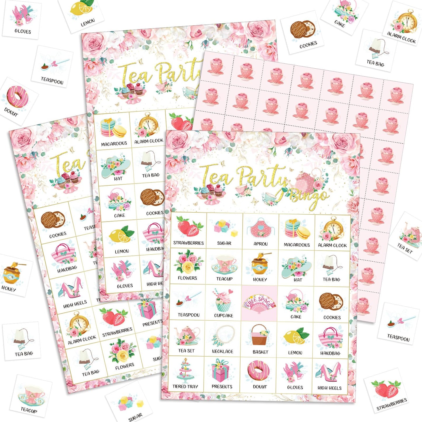 Shappy 35 Pcs Floral Tea Party Bingo Cards 24 Players Flower Birthday Games Bingo Games Spring for Valentines Day Easter Family Activities Birthday Wedding Baby Shower Party Favors Game