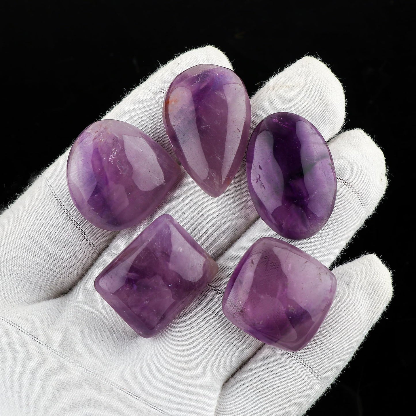 CRYSTALIS Wholesale 5pcs Natural Trapiche Amethyst Loose Gemstone Bulk Cabochons Jewelry Making Supply from Brazil, Chakra Healing Polished Stones, Wire Wrapping, DIY, Gem Collection