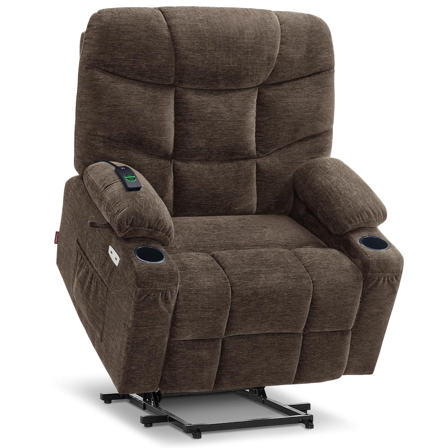 MCombo Oversized Power Lift Recliner Chair with Extended Footrest, Extra Wide 27.2" for Big and Tall Elderly People, Fabric R7289 (Brown, Medium-Oversize)