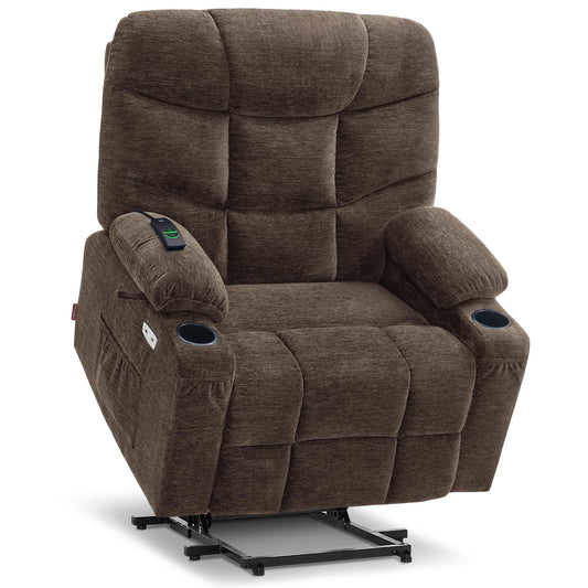 MCombo Oversized Power Lift Recliner Chair with Extended Footrest, Extra Wide 27.2" for Big and Tall Elderly People, Fabric R7289 (Brown, Medium-Oversize)