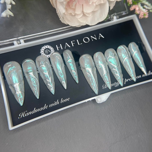 -Press -on -Nail Handmade 3D Gel Flowers with Rhinestones -Fake Nails, False Tip For Women Girls Full Cover Short & Medium Almond Nails, Quick & Easy (Light 11#, Size M)