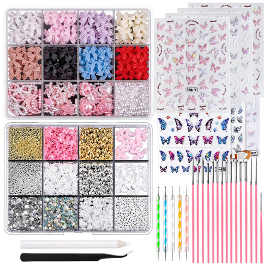 GZMAYUEN Nail Decoration Kits, Nail Charms, Nail Art Brushes Set, Nail Art Dotting Pens, Butterfly Nail Stickers, Rhinestones For Nails