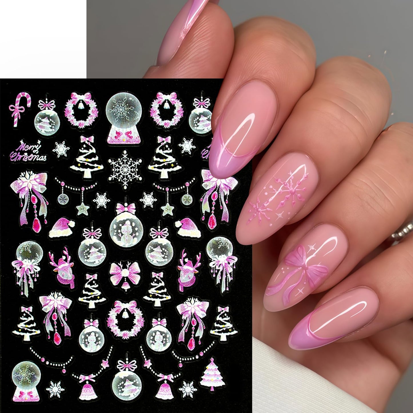 4 Sheets 5D Embossed Christmas Nail Art Stickers Pink Blue Fireworks Christmas Tree Nail Stickers Self-Adhesive Snowball Tree Nail Decals for Women Winter Xmas Holiday Manicure DIY Nail Supplies