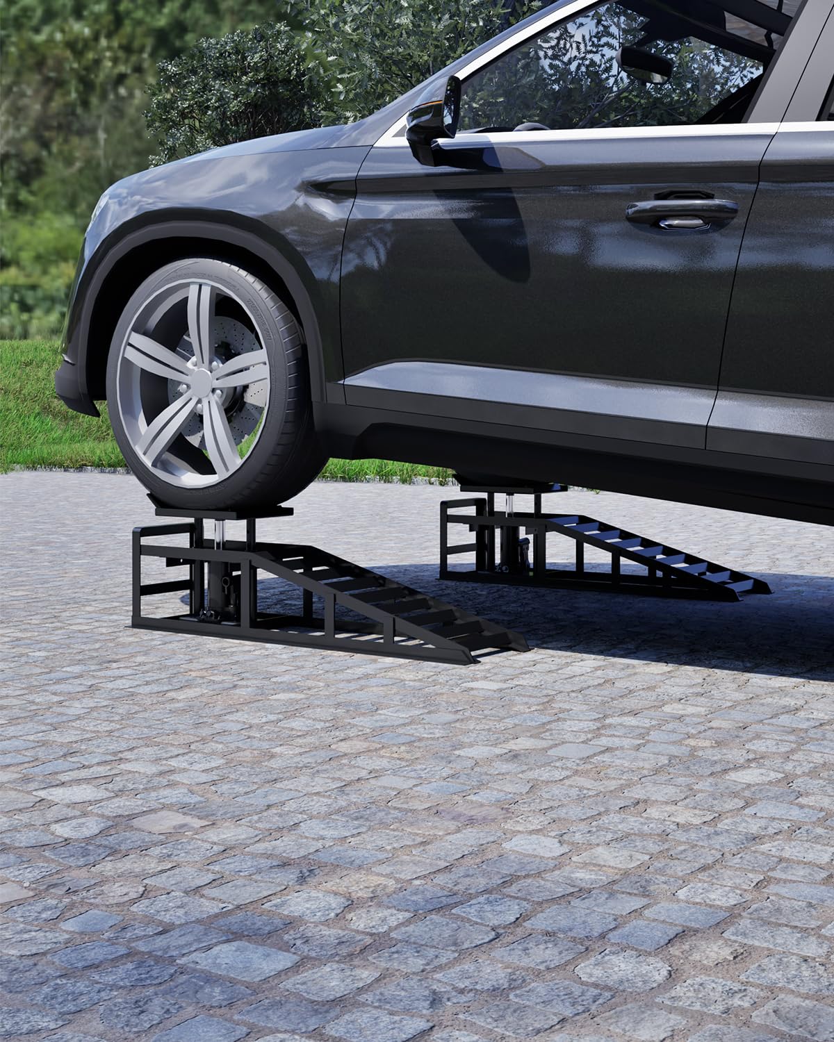 Hydraulic Car Ramps 5T 11000lbs Low Pro-File Car Lift Service Ramps Truck Trailer Garage, 4-Level Height Adjustment, Lift Height 11.61-16.21 Inches, 2 Pack