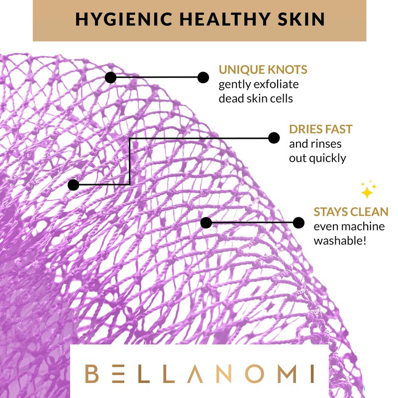 BELLANOMI African Exfoliating Net Sponge, Authentic, Ethically sourced from Nigeria, 45 inches Long, Back Scrubber for Daily use (Lilac)