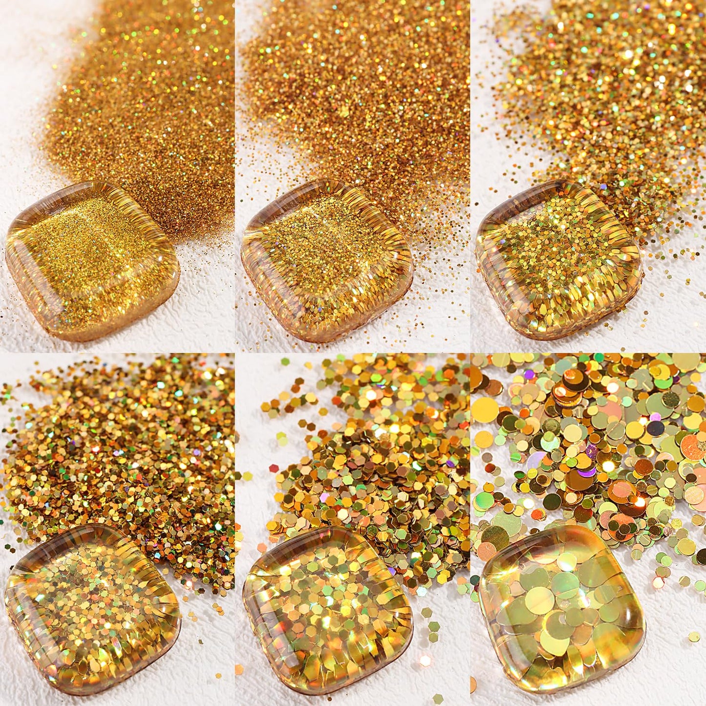 Furtherpretty Laser Gold Nail Glitter Powder Set, Mixed-Size Holographic Nail Glitter Dust, Sparkling Sequins & Flakes for Nail Art Decoration, Manicure Salon Supplies, Gold Glitter for Crafts