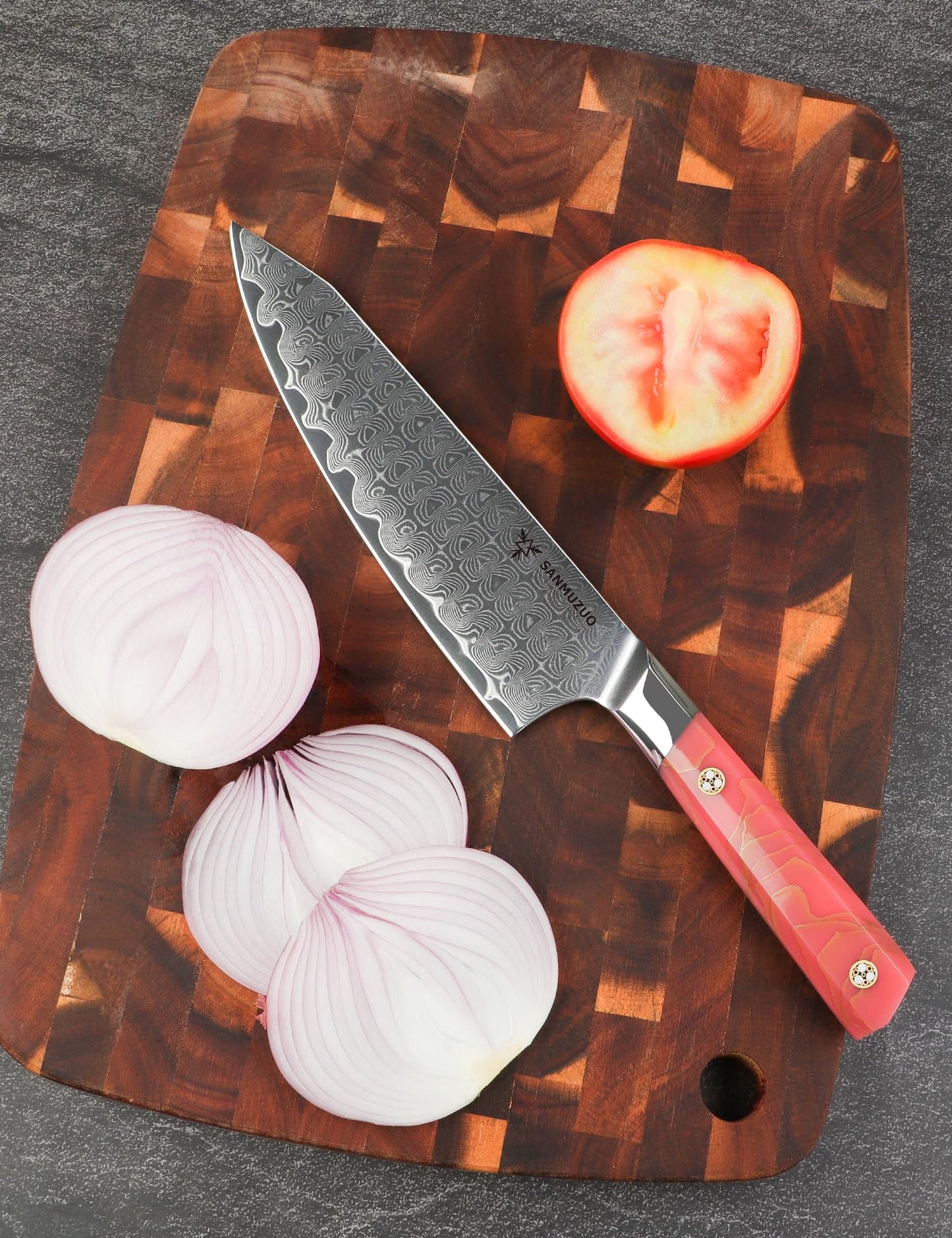 SANMUZUO Kitchen Chef Knife 8 Inch, Professional Kitchen Knife, Ultra Sharp Damascus Powder Steel with Full-tang Resin Handle, SHENG Series