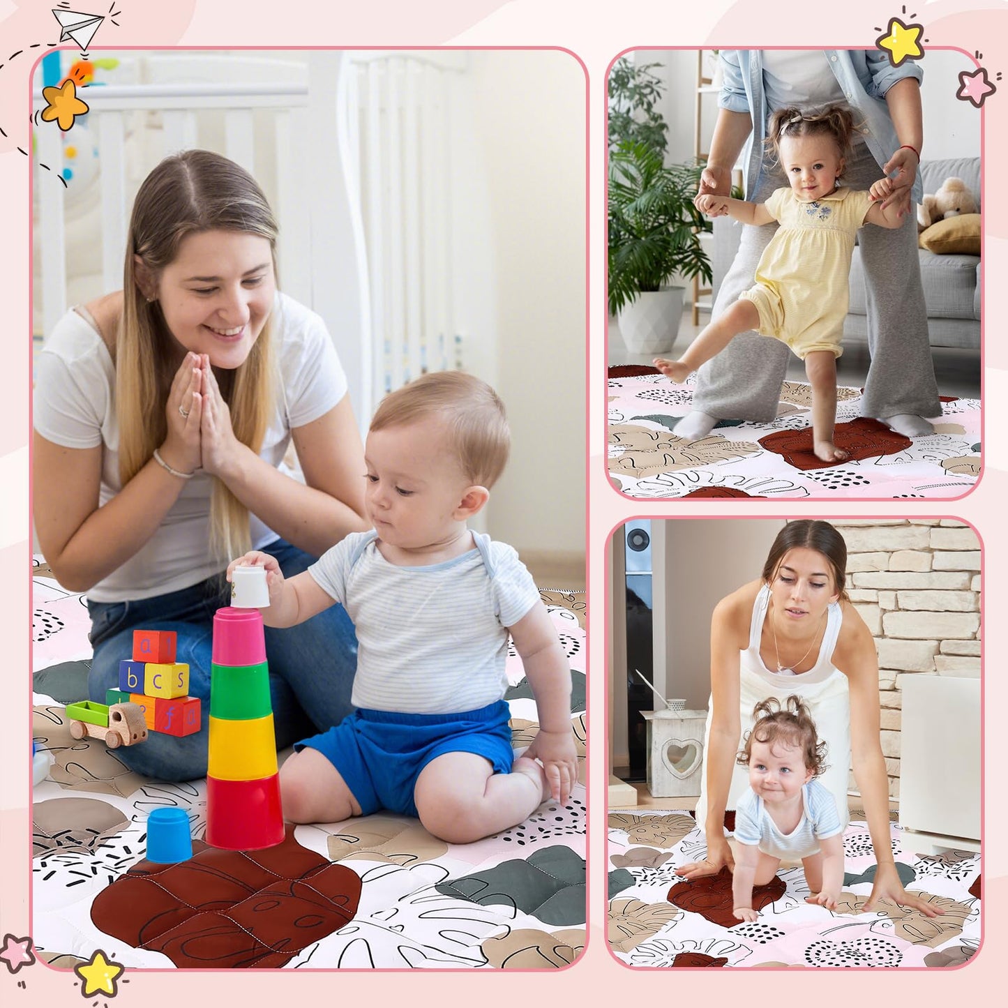 65x50 Playpen Mat for Baby Crawling: Large Baby Play Mat for Kids Infants, Toddler, Soft Non-Slip & Washable Baby Floor mat, Foldable Playmat for Indoor & Outdoor, Boho Design