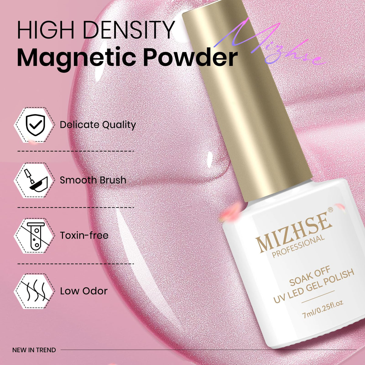 MIZHSE Cat Eye Gel Nail Polish, Moonlight 6 Colors Ceramic Magnetic Gel Polish Set with Magnet Stick, Crystal Silver Pink Green Blue Purple Magnetic French Nail Polish Kit Gift Set