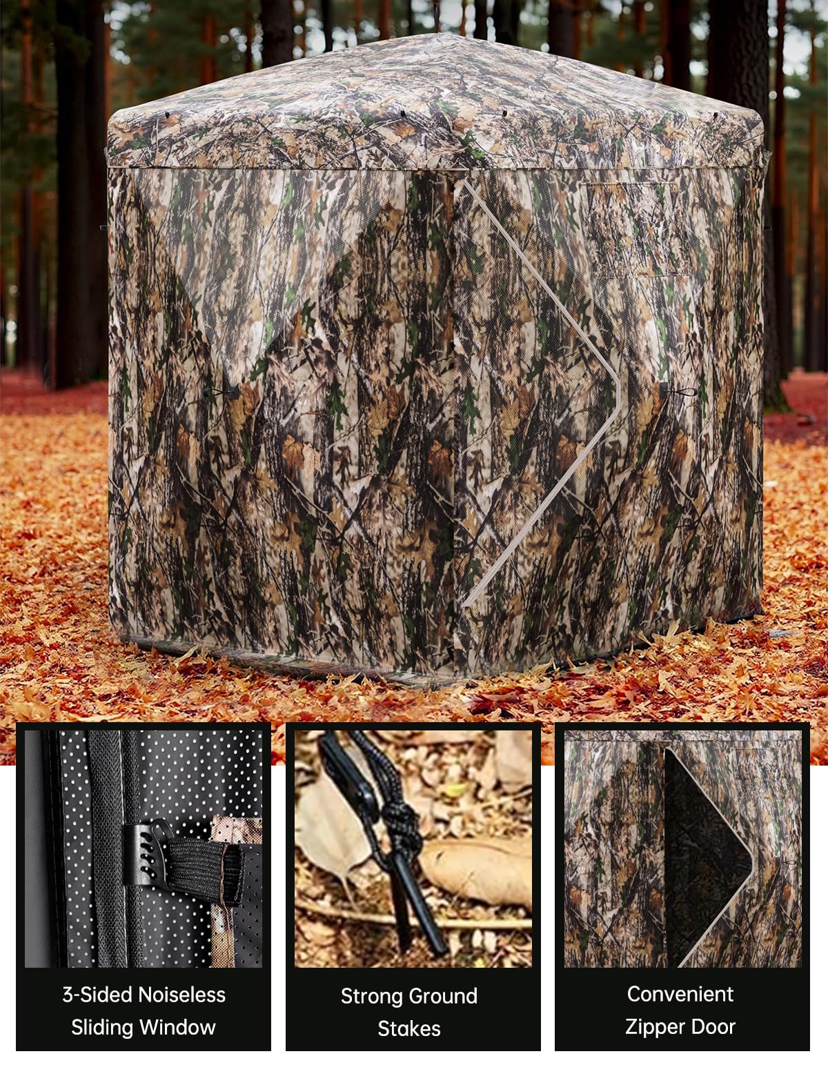 270° Camouflage Hunting Blind Portable Pop-Up Tent with Shoot-Through Mesh, Waterproof Ground Blind for Deer Hunting, 2-3 & 3-4 Person Capacity & Carry Bag (2-3 Person)