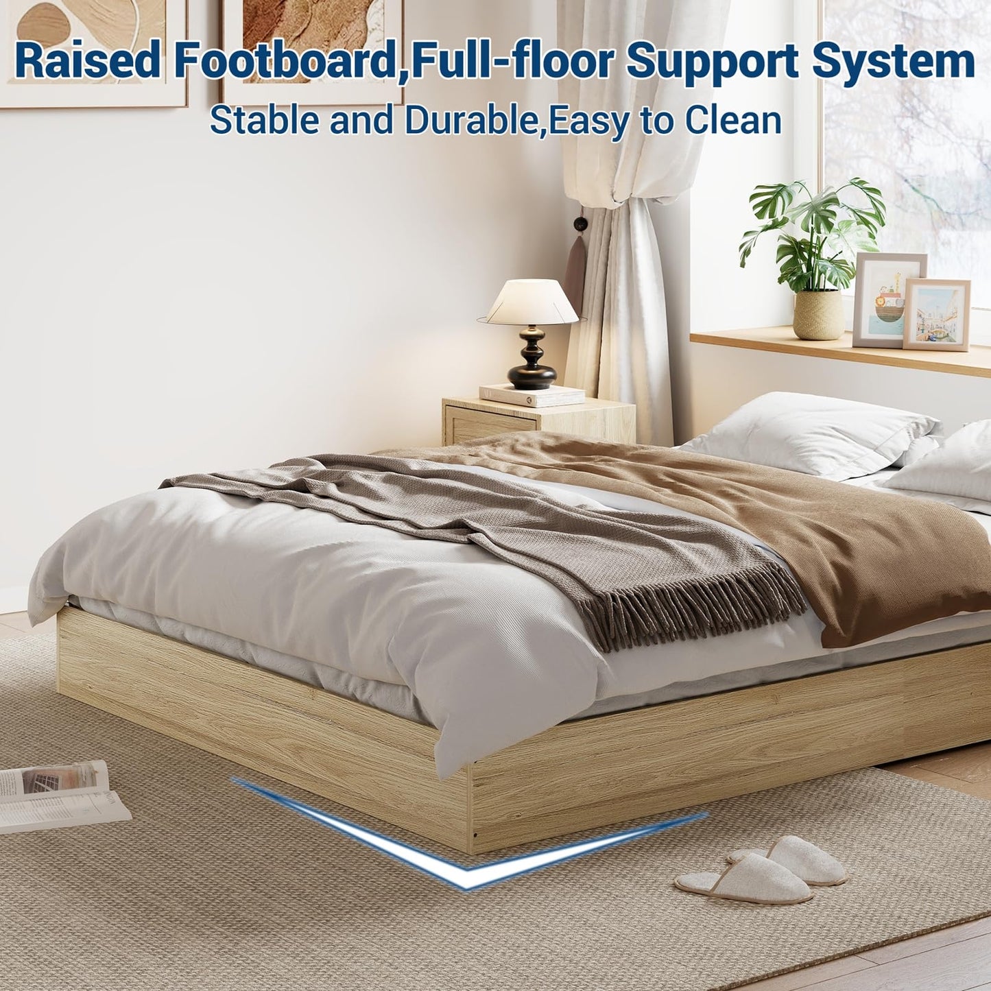 IDEALHOUSE Platform Bed Frame King Size,Wooden Slat Support,No Box Spring Needed, Easy Assembly, Natural