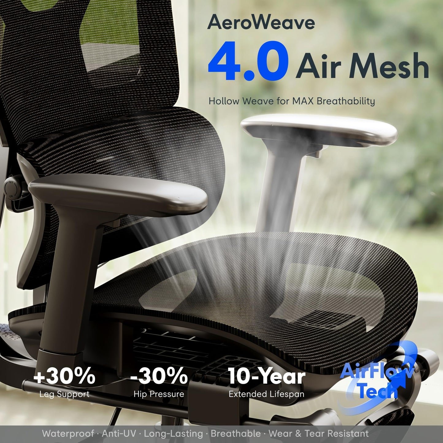 FLEXISPOT ErgoX Premium Ergonomic Office Chair with Footrest- Adjustable 3D Armrests, Dynamic Lumbar Support, Recline & Tilt Function, Mesh Seat, for Home & Office Use,Light Grey