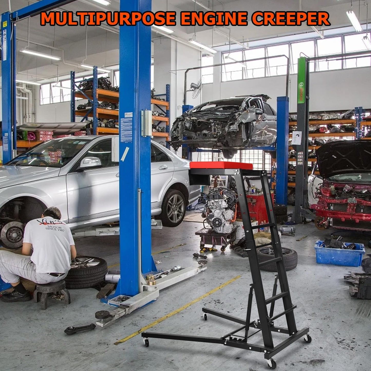 MERXENG 400lbs High Top Automotive Engine Creeper, 48" to 66" Adjustable Height Creeper for Garage Workshop Repair Maintenance Mechanic