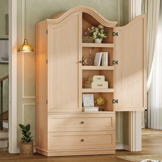 ANGRYWIN 70.9" Tall Kitchen Pantry Cabinet with 4 Shelves & 2 Large Drawers, Farmhouse Kitchen Cabinet, Versatile Pantry Storage Cabinet for Kitchen, Dining Room, Natural