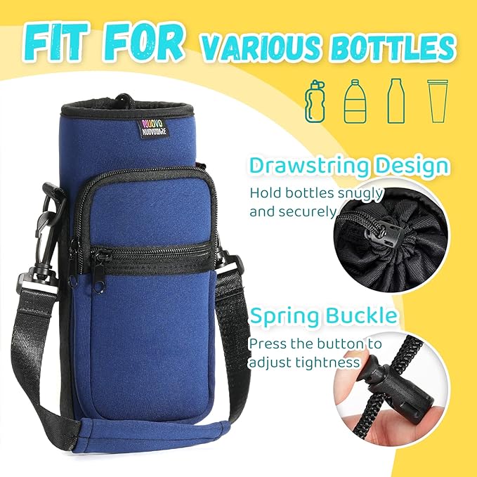 Nuovoware Water Bottle Carrier Bag,25oz/40oz/64oz Bottle Pouch Holder,Adjustable Shoulder Hand Strap 2 Pocket Sling Neoprene Sleeve Sports Accessories for Hiking Travelling Camping