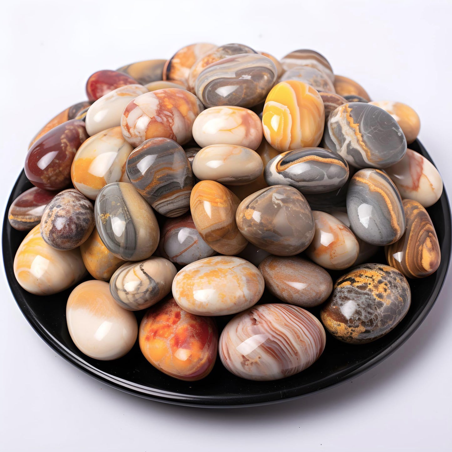 SigMntun Polished Crazy Lace Agate Crystal Stone Set - 72 Pcs, 0.5" 10 oz Handpicked Natural Tumbled Gemstones Rocks, Pebbles for Reiki, Chakra, Healing, Home Decor