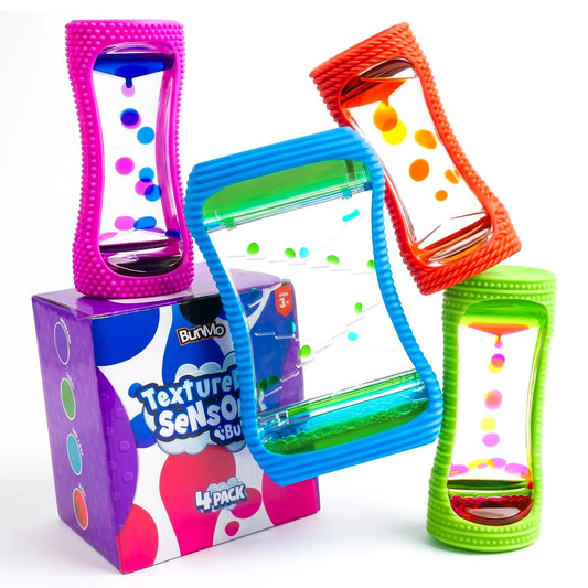 BUNMO Liquid Motion Bubbler Large Sensory Toy for Kids & Adults 4 Pack – Gentle Fidget Toy – Stimulating Visual Sensory Experience – Colorful Bubble Fidget Timer for Desk & Travel