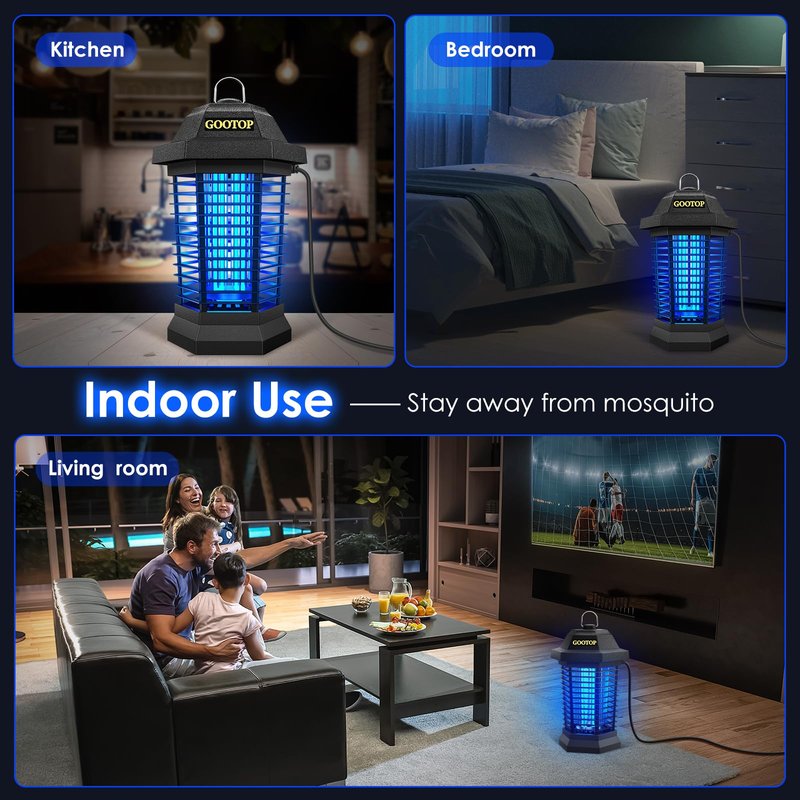 GOOTOP Bug Zapper Outdoor, Mosquito Zapper, Electric Fly Zapper 3 Prong Plug in, Mosquito Killer, Fly Traps, Flying Insects Zapper Indoor Outdoor, 4200V, ABS Plastic Outer (Black)