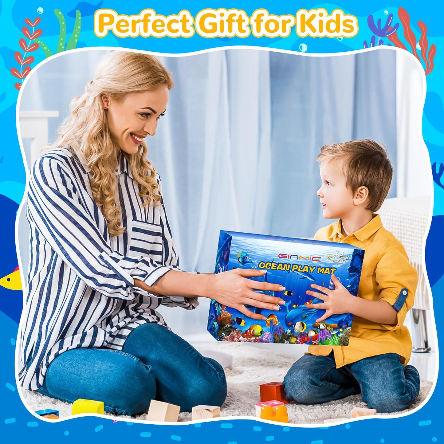 GINMIC Kids Ocean Animals Toys with Large Play Mat , 18 Pack Assorted Realistic Sea Animal Toys with Carrier Bag Including Shark, Whale, Dolphin etc, for Toddler, Boys & Girls Ages 3-8
