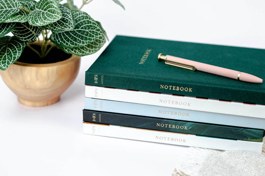DUNCAN & STONE PAPER CO. Blank Journal Notebook (120 Pages) - Linen Bound Journaling Book for Writing Notes & More - Flat Lay Diary Journal – Giftable Lined Notebook Journals