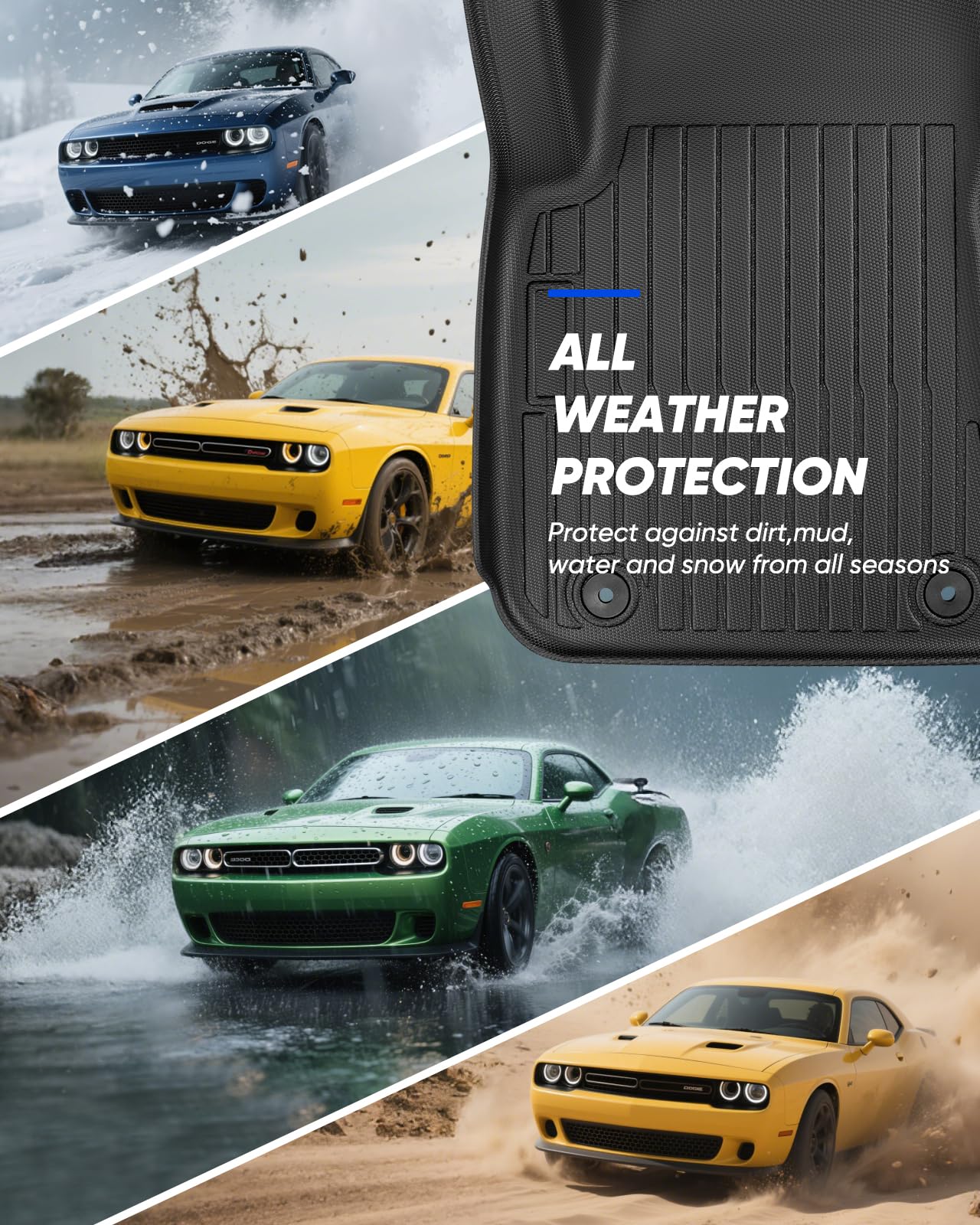 Car Floor Mats for Dodge Challenger RWD 2011-2023 Cargo Liner, 1st & 2nd Row Full Set Car Liners,Anti-Slip for Challenger Accessories 2012 2013 2014 2015 2016 2017 2018 2019 2020 2021 2022 4PCS Black