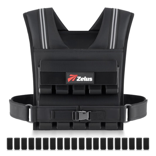 ZELUS Weighted Vest Men, 23/36/45 lb. Weight Vest with 10/16/20 Adjustable Iron Weights for Muscle Building Strength & Functional Training, Weighted Vest for Men with Reflective Strips, 45 lb.