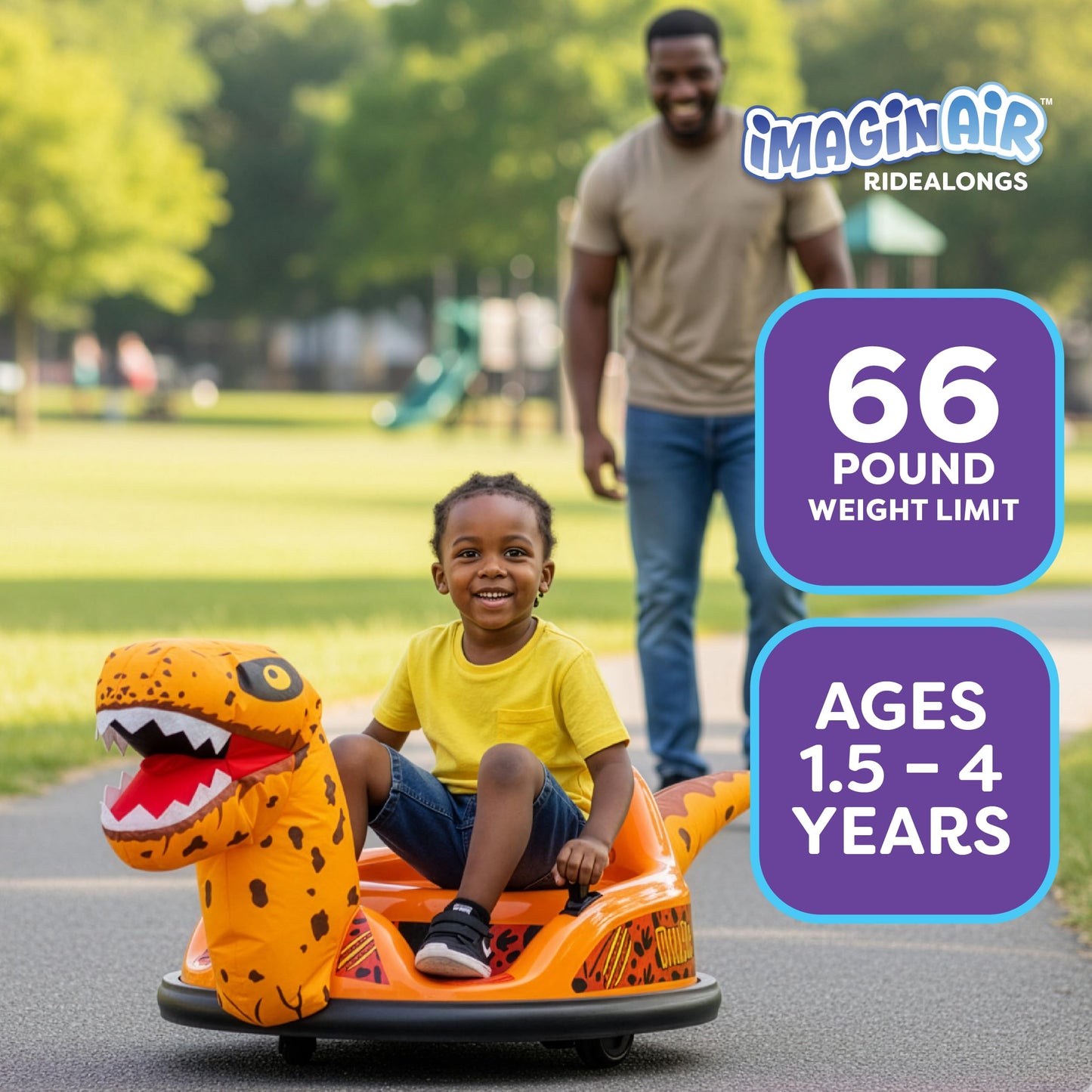 ImaginAir 6V Raptor Dinosaur Toys Bumper Car - Kids Car to Drive, Ride On Toy, Auto-Inflated, w/Music, Parent Remote Control, LED Lights, 360° Spin, 1 MPH, Max Weight of 66lbs, Age 1.5-4 Years