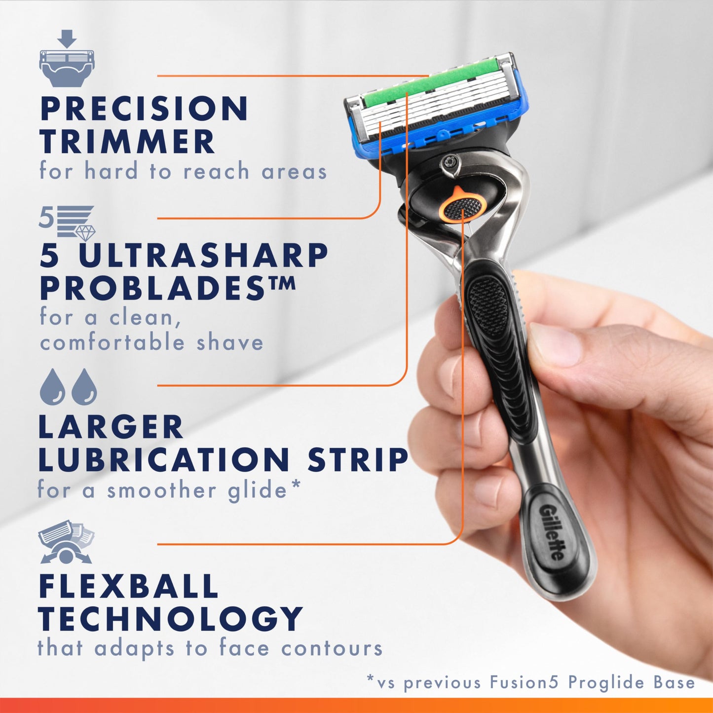 Gillette Fusion5 ProGlide Men's 5-Blade Razor Blade Refills with Precision Trimmer, 10 Count