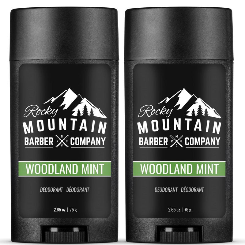 Natural Deodorant for Men – 2 Pack - Aluminum Free - Made in USA with Simple, Plant-Based Ingredients & Peppermint Essential Oil – Woodland Mint Scent – 2.65 oz each by Rocky Mountain Barber Company