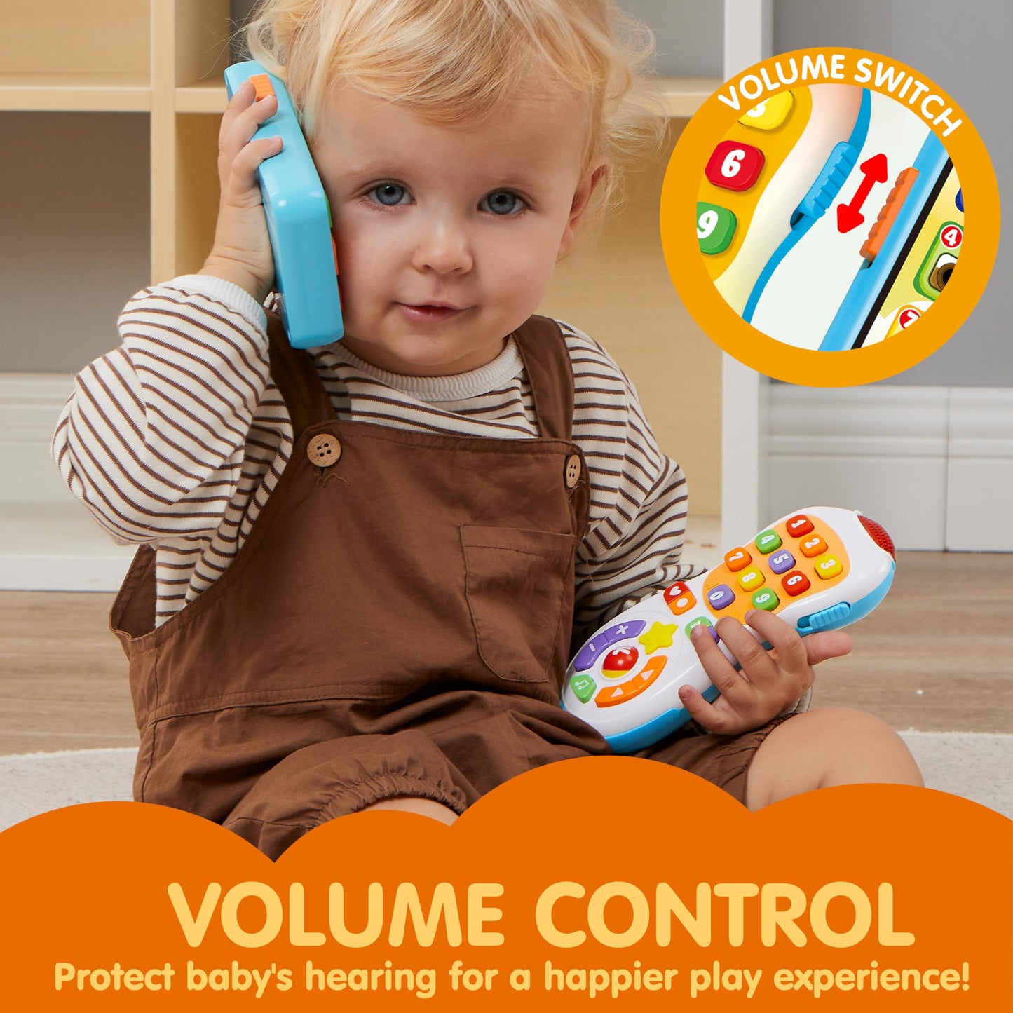 JOYIN Upgraded Toy Phone and Remote Control Set, 90+ Music and Learning Phrases, Baby Toys 6-12 Months, Toddler Birthday Gifts for 1 2 3+ Year Old Girs Boy