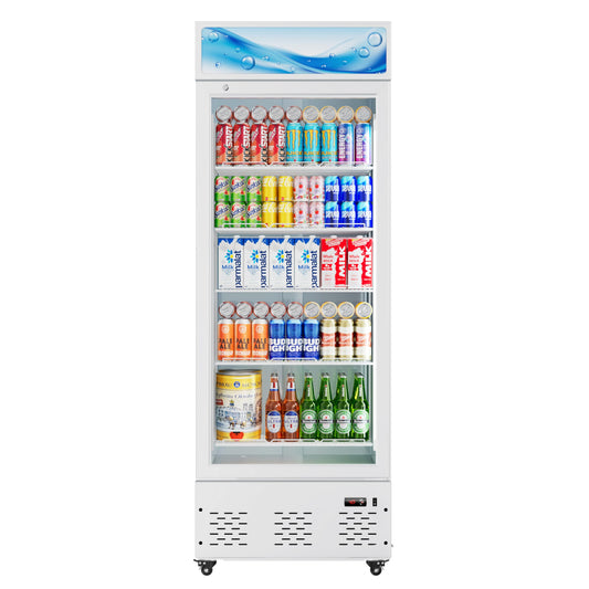 ECEVT 26.8'' W Commercial Beverage Fridge, 15 Cu.ft. Merchandiser Refrigerator Glass Door Upright Display Cooler with LED Light and Adjustable Shelves for Restaurant Grocery Stores Home, White