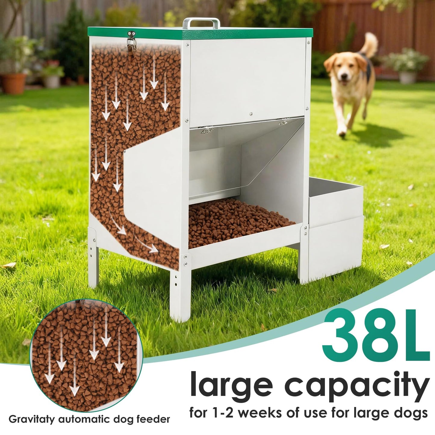 PKNYBZH 38L Automatic Dog Feeder Large Breed and Automatic Dog Water Dispenser for Large Dogs