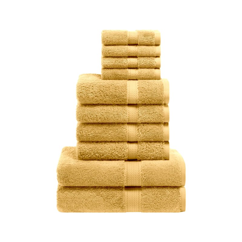 Superior Egyptian Cotton Pile 10-Piece Towel Set, Includes 2 Bath, 4 Hand, 4 Face Towel/Washcloth, Heavyweight, Ultra Soft Luxury Towels, Thick Plush Essentials, Guest Bath, Spa, Hotel Bathroom, Gold