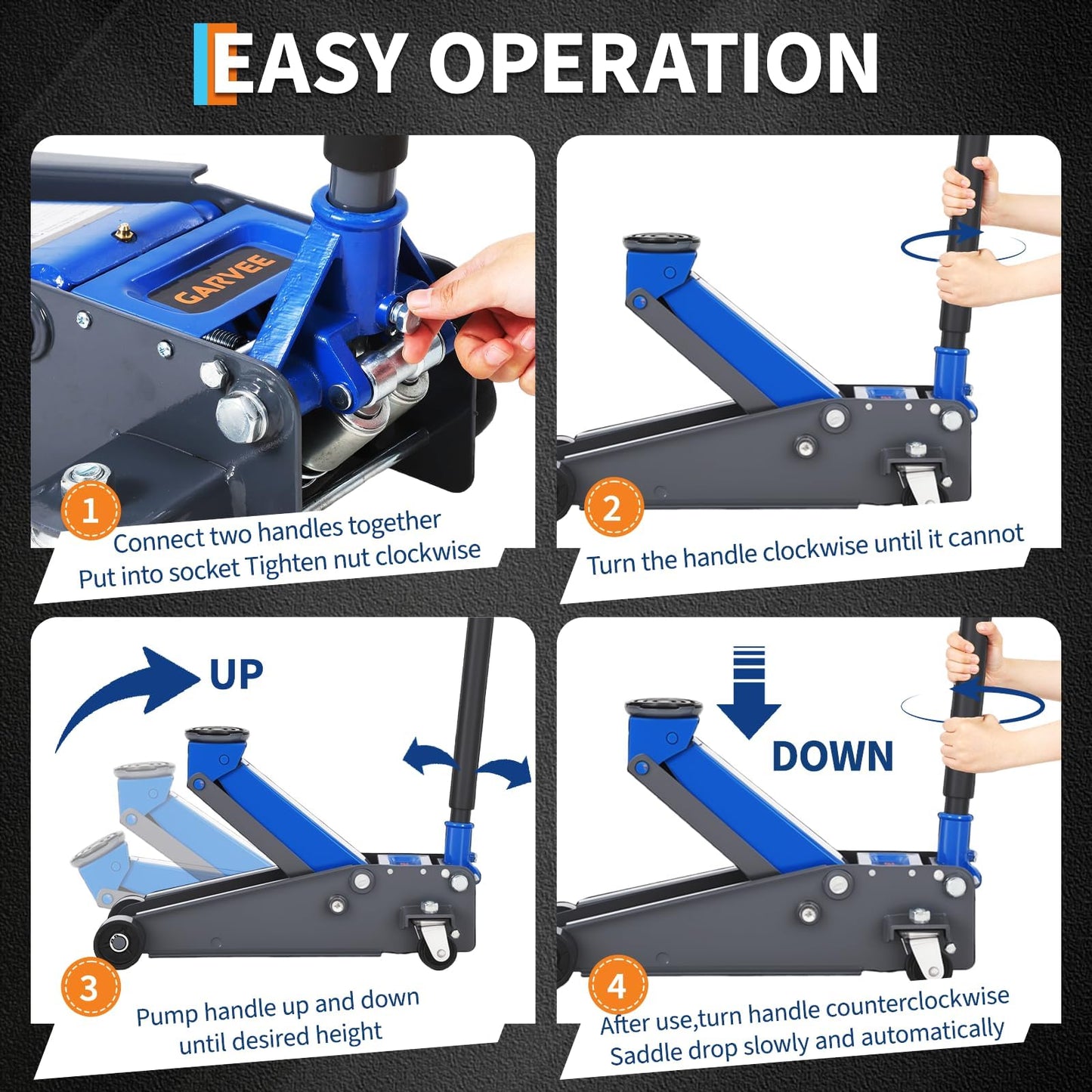 3 Ton Low Profile Hydraulic Racing Floor Jack with Dual Piston Quick Lift Pump - Heavy Duty Steel Floor Jack with Lifting Range 5 to 13.39 Inch for Car SUV Truck