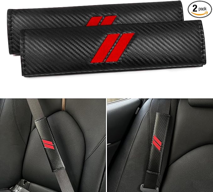 for Challenger Seat Belt Covers for Charger Seat Belt Pads for Dodge Accessories Durango Journey Car Seatbelt Covers Leather Seatbelt Shoulder Strap Cushion (2 Pcs, Red Stitches)